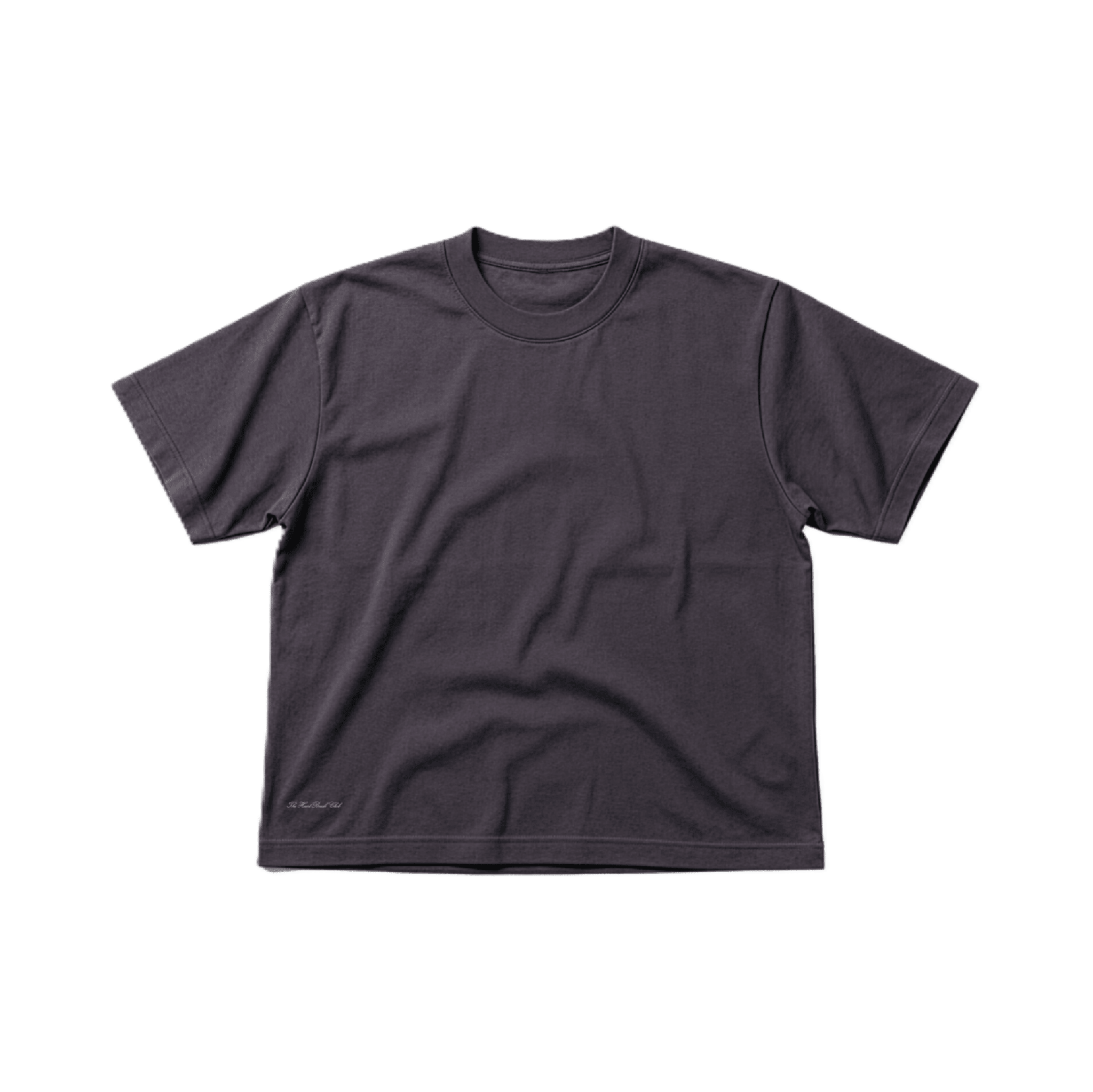 THBC Basic Tee in Stone, flat-lay on cream surface, front view.